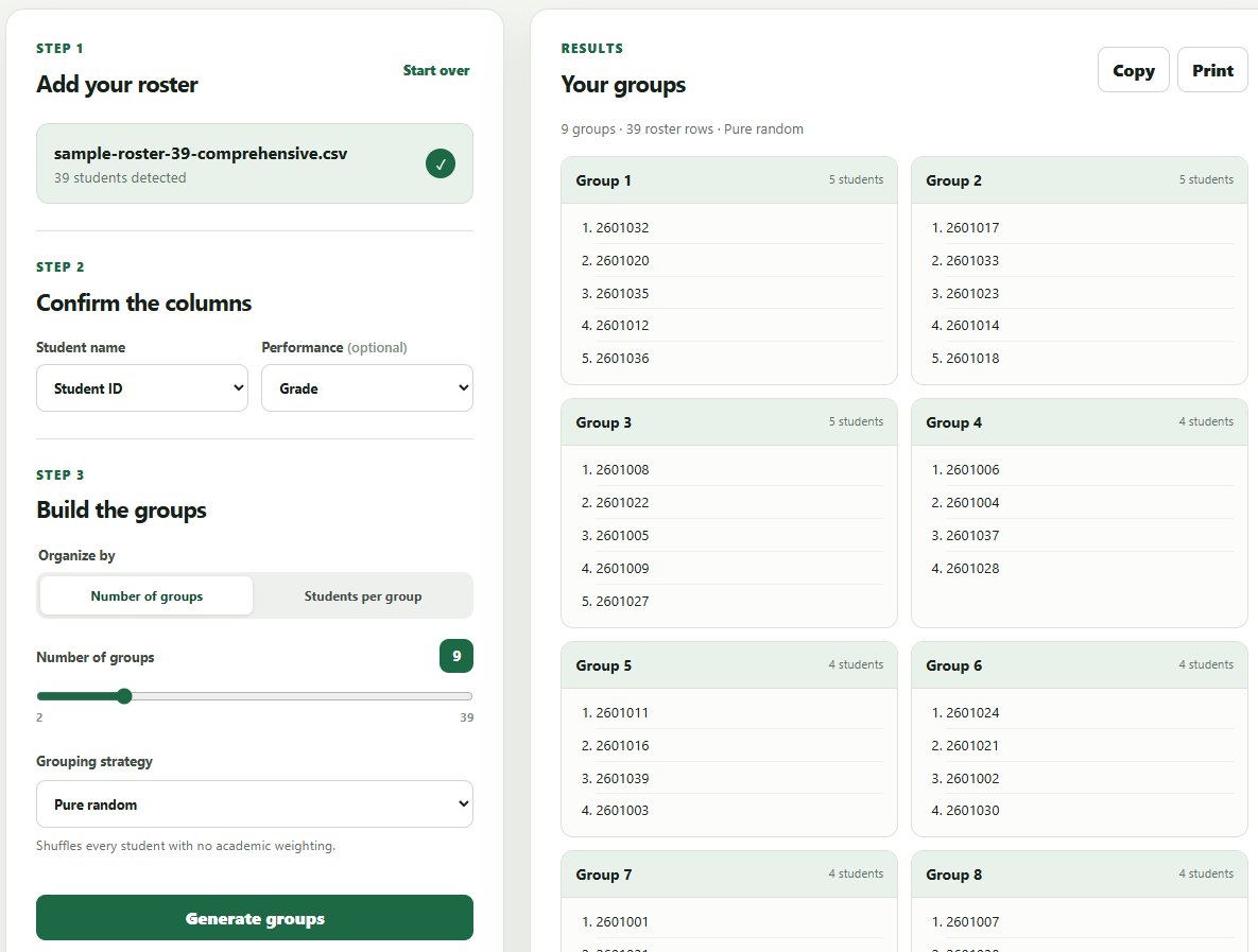GroupMaker classroom grouping tool